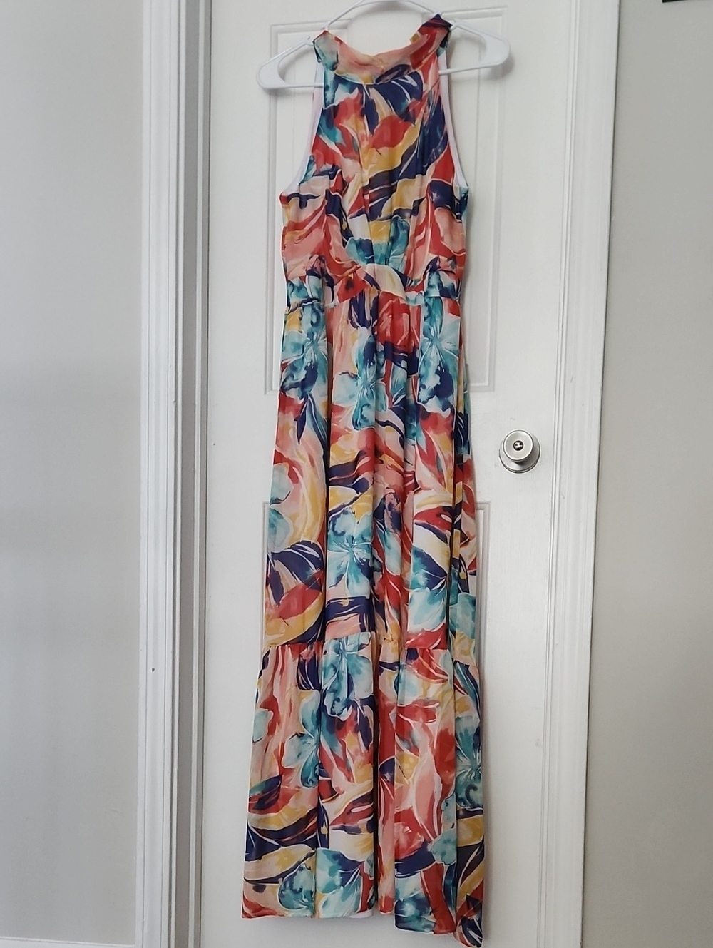 Tahari Sleeveless Multicolor Watercolor Maxi Dress